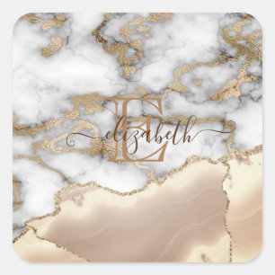 Eleganter stilvoller goldener Glitter-Cream-Marmor Quadratischer Aufkleber