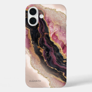 Eleganter stilvoller Goldglitter Schwarz Burgunder iPhone 16 Plus Hülle