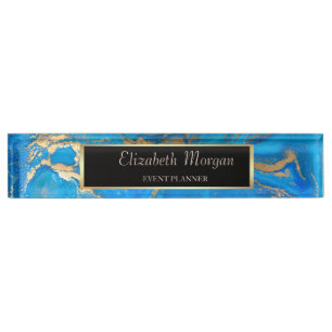 Eleganter stilvoller Goldrahmen, blaues Marmormust Namensplakette