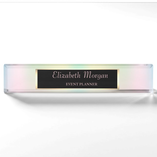 Eleganter, stilvoller holografischer Iridescent-Ra Namensplakette (Vorderseite)