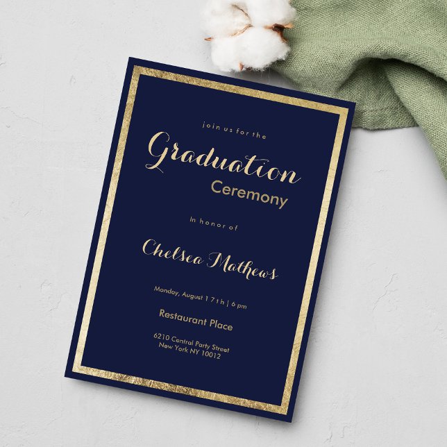 Eleganter stilvoller marineblauer Imitat Gold Absc Einladung (Elegant stylish navy blue faux gold Graduation Invitation )