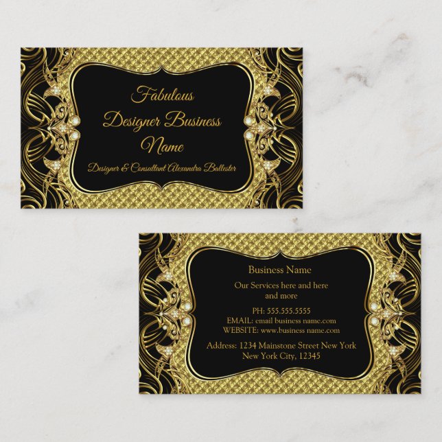 Eleganter stilvoller moderner Gold Black Designer Visitenkarte (Vorne/Hinten)