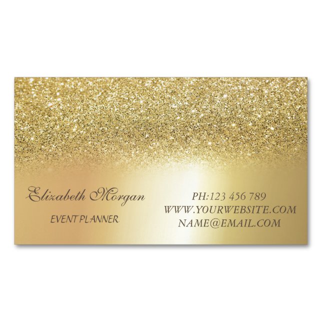 Eleganter stilvoller moderner Gold Glitzer Magnetische Visitenkarte (Vorderseite)
