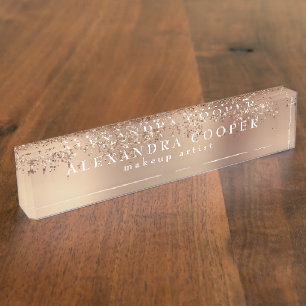 Eleganter, stilvoller Rose Gold Glitzer Makeup Kün Namensplakette