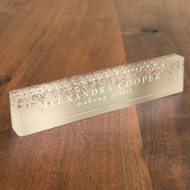 Eleganter, stilvoller Rose Gold Glitzer Makeup Kün Namensplakette (Seite)