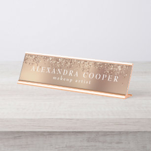 Eleganter, stilvoller Rose Gold Glitzer Makeup Kün Schreibtischnamensplakette