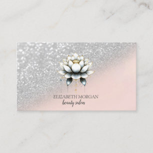 Eleganter stilvoller silberner Glitter Bokeh Lotus Visitenkarte