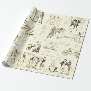 Eleganter Stolz und Prejudice Beige Toile Geschenkpapier