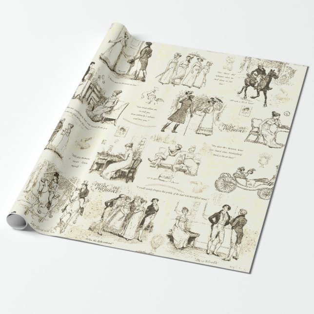 Eleganter Stolz und Prejudice Beige Toile Geschenkpapier (Ungerollt)