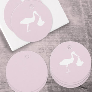 Eleganter Storch - Einfache Pink Baby Dusche Geschenkanhänger