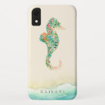 Eleganter Strand-botanisches Seepferd Case-Mate iPhone Hülle<br><div class="desc">Botanisches Seepferd der eleganten Insel des Watercolor tropischen mit dem Akzent des sandigen Strandes,  personalisiert mit Namen,  sandige Beige iPhone Fall.</div>