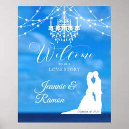 Eleganter Strand, Couple & Chandelier Begrüßungsze Poster