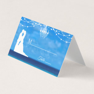 Eleganter Strand, Couple & Chandelier Platzkarte