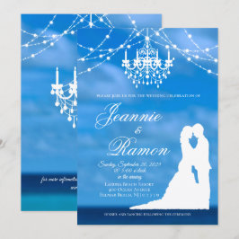 Eleganter Strand, Couple & Chandelier Summer Weddi Einladung