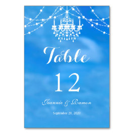 Eleganter Strand, Couple & Chandelier Summer Weddi Tischnummer