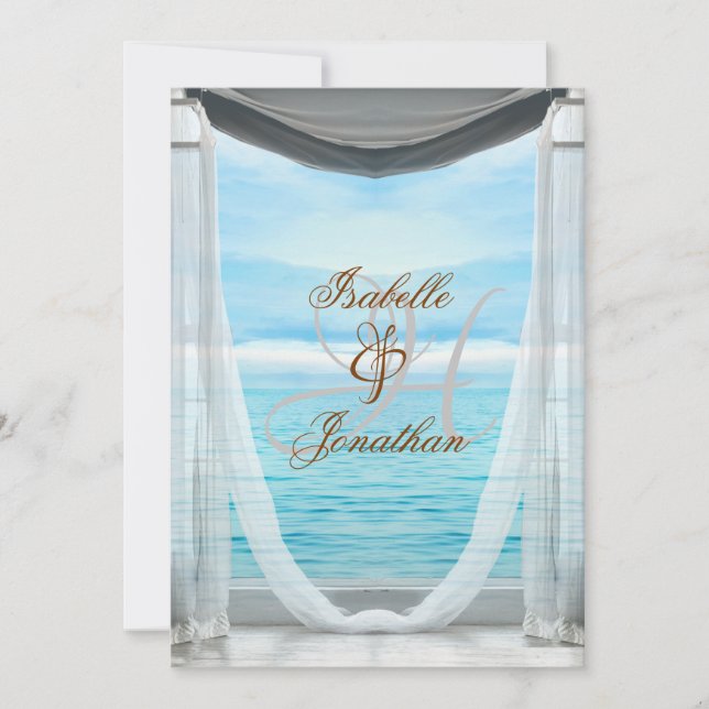 Eleganter Strand Hochzeit monogramm Meer & Himmel Einladung (Vorderseite)