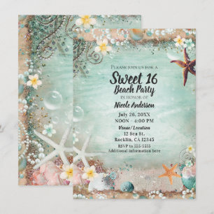 Eleganter Strandseeufel & Perlen Sweet 16 Foto Einladung