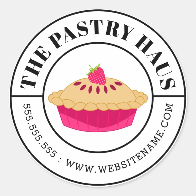 Eleganter Strawberry Pie und gekurbelter Text Runder Aufkleber (Vorderseite)