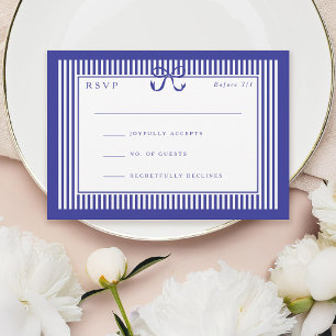 Eleganter Streifen Blue Border mit Bow Wedding RSVP Karte