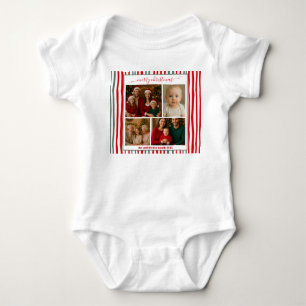 Eleganter Streifen moderne Familie Foto Frohe Weih Baby Strampler