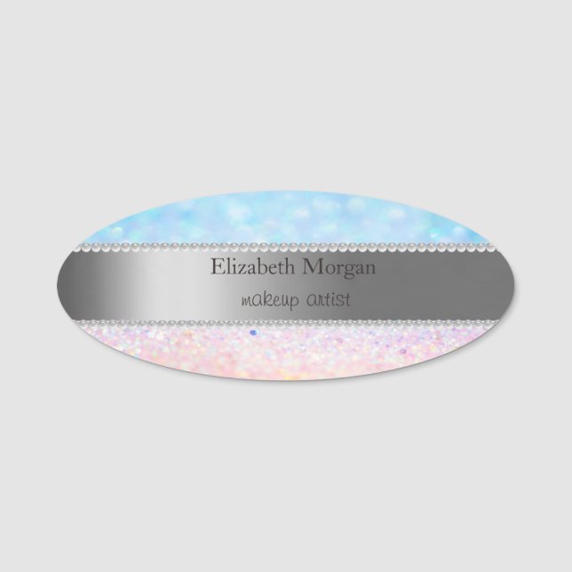Eleganter Streifen, Perlen Bokeh Ombre Namensschild (Vorderseite)