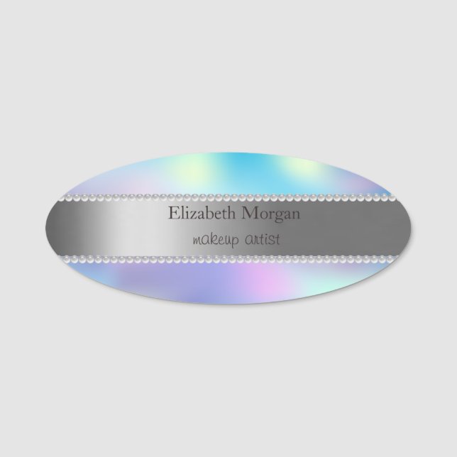 Eleganter Streifen, Perlen Holographischer Ombre Namensschild (Vorderseite)