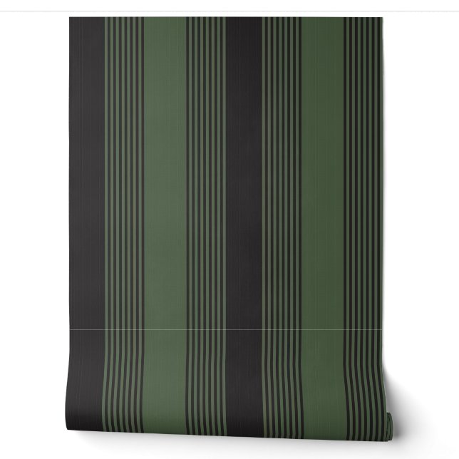 Eleganter Streifen Schöne Textur Grün Schwarz Tapete (Abrollen)