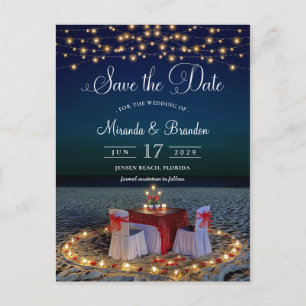 Eleganter String Lights Beach Summer Save the Date Ankündigungspostkarte