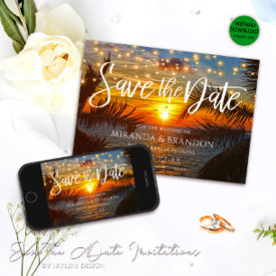 Eleganter String Lights Sommer Sunset Wedding Beac Save The Date