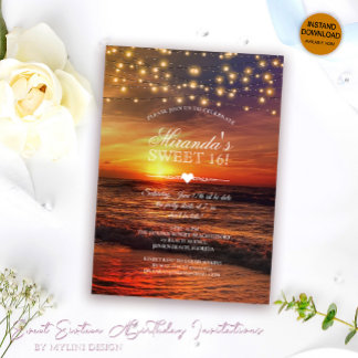 Eleganter String Lights Summer Beach 16 . Geburtst Einladung