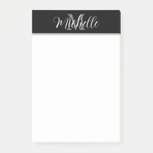 Eleganter, stylischer Name für Schwarz-Grau-Monogr Post-it Klebezettel