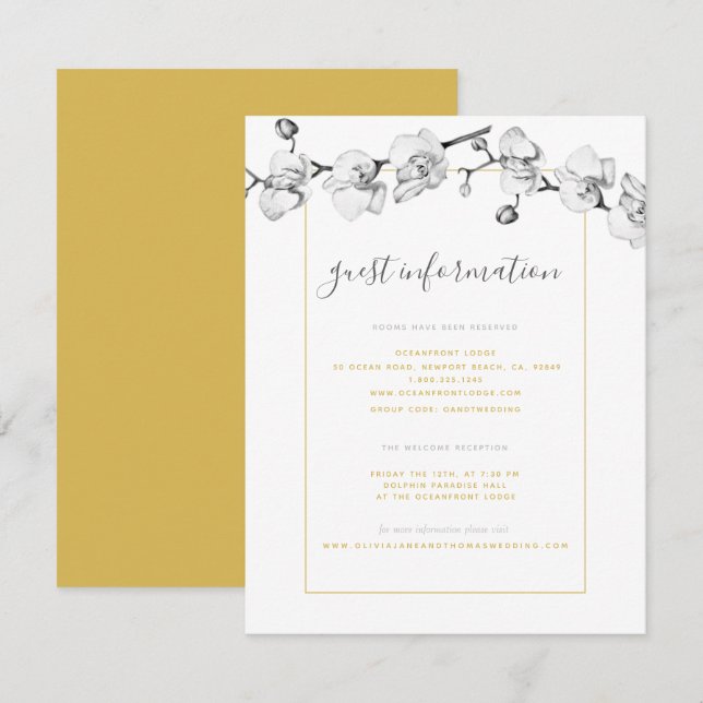 Eleganter, stylischer Orchid-Hochzeitshinweis Mitteilungskarte (Vorne/Hinten)