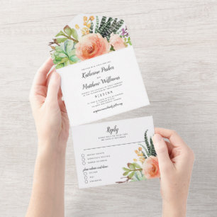 Eleganter Succulent Garden Boho Wedding All In One Einladung