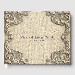 Eleganter Südcharme Rustic Burlap Lace Wedding Gästebuch