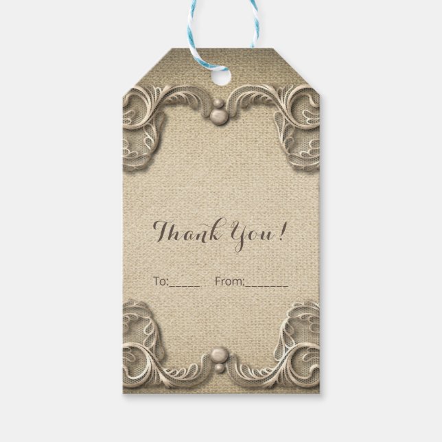 Eleganter Südcharme Rustic Burlap Lace Wedding Geschenkanhänger (Vorderseite)