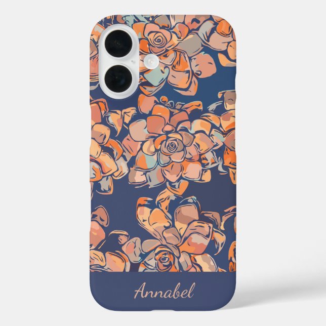 Eleganter Sukkulent Blumenblume Individuelle Name  iPhone 16 Hülle (Rückseite)