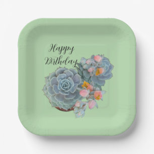 Eleganter Sukkulenten-Kaktus-Blumen-"Alles Gute zu Pappteller