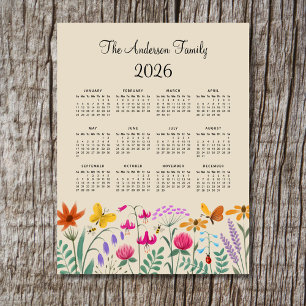 Eleganter süßer Wasserfarben-Wildblumenkalender 20 Magnetkarte