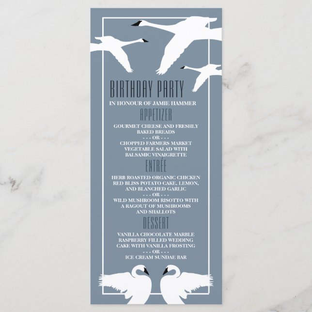Eleganter Swan, Geburtstagskarte Menükarte (Vorderseite)