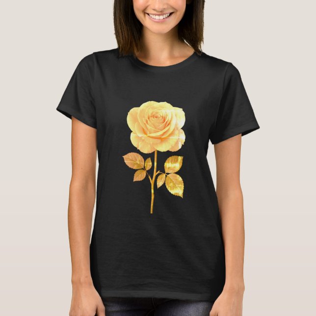 Eleganter T - Shirt mit Goldener Rose (Vorderseite)