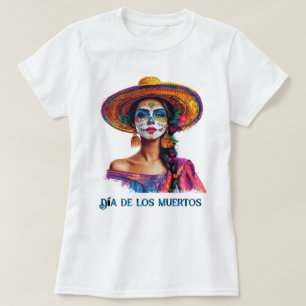 Eleganter Tag der toten Zucker Schädellady farbenf T-Shirt