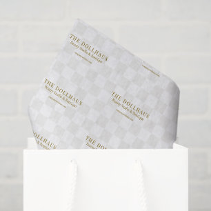 Eleganter Tan Checkered Background Name Seidenpapier