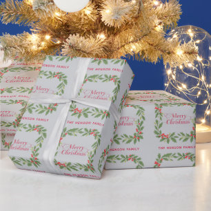 Eleganter Tannenbaum-Kranz Frohe Weihnachten Geschenkpapier