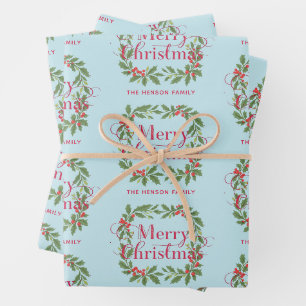 Eleganter Tannenbaum-Kranz Frohe Weihnachten Geschenkpapier Set