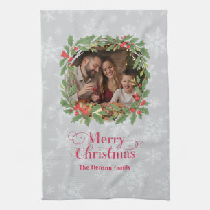 Eleganter Tannenkränze Frohe Weihnachten Foto Geschirrtuch