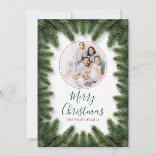 Eleganter Tannenrahmen Familienfoto Weihnachten