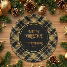 Eleganter Tartan Black Gold Glitzer