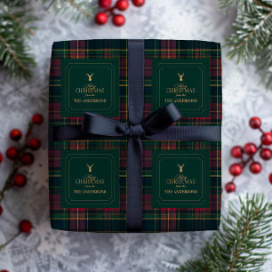 Eleganter Tartan-Karo Frohe Weihnachten Familienna Geschenkpapier