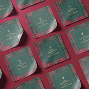 Eleganter Tartan-Karosticker Frohe Weihnachten Fam Quadratischer Aufkleber