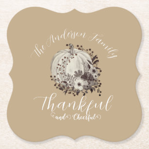 Eleganter Taupe Herbst "dankbar und fröhlich" Untersetzer